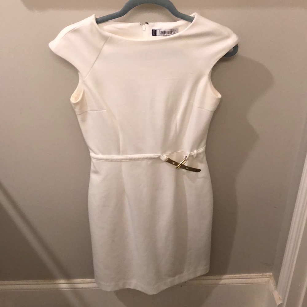 White dress with gold belt